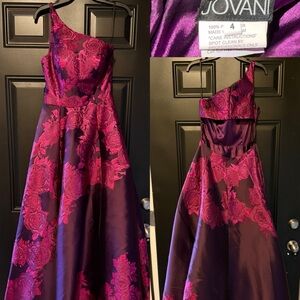 Jovani Purple and Pink Floral Prom Dress